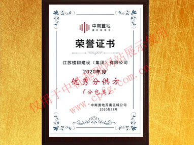 中南置地優(yōu)秀分供方榮譽(yù)證書